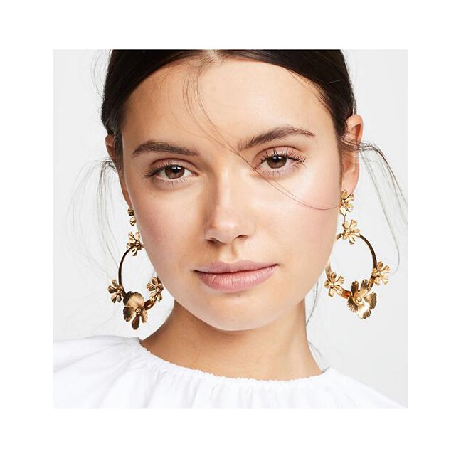 LRC Anting Tusuk Fashion Gold Alloy Flower Earrings F5795X