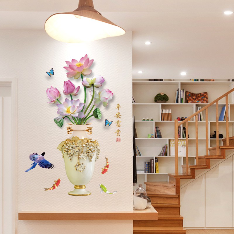 Reliza Wall Sticker Flower Lotus 3D Vase Bunga Stiker Dinding LDR2637