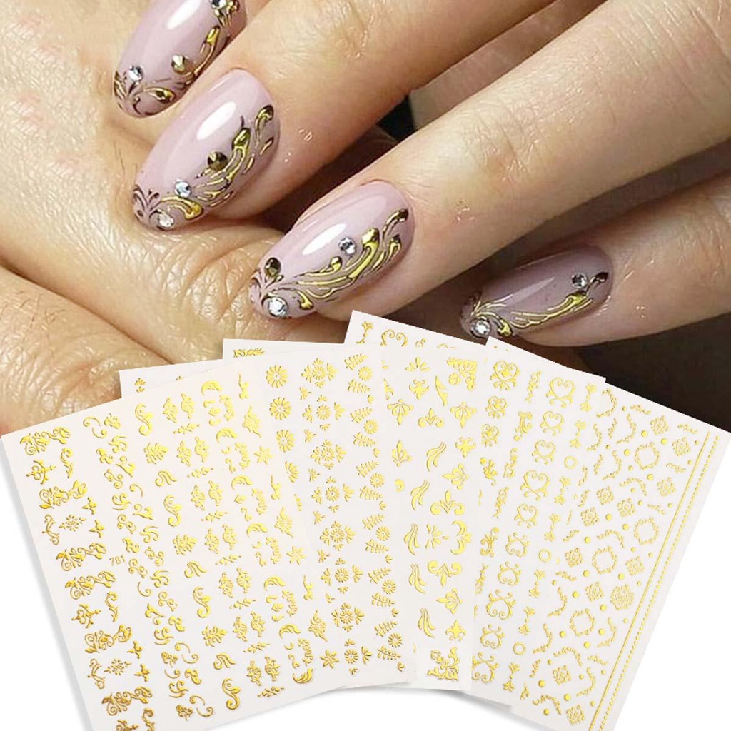 Mxbeauty Stiker Kuku Grafir 3D 1lembar Stiker Transfer Bunga Bronzing Gold