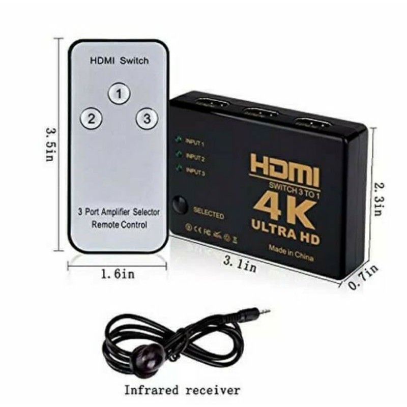 HDMI SWITCH 3 PORT SUPPORT 4K ULTRA HD WITH REMOTE / HDMI SWITCHER