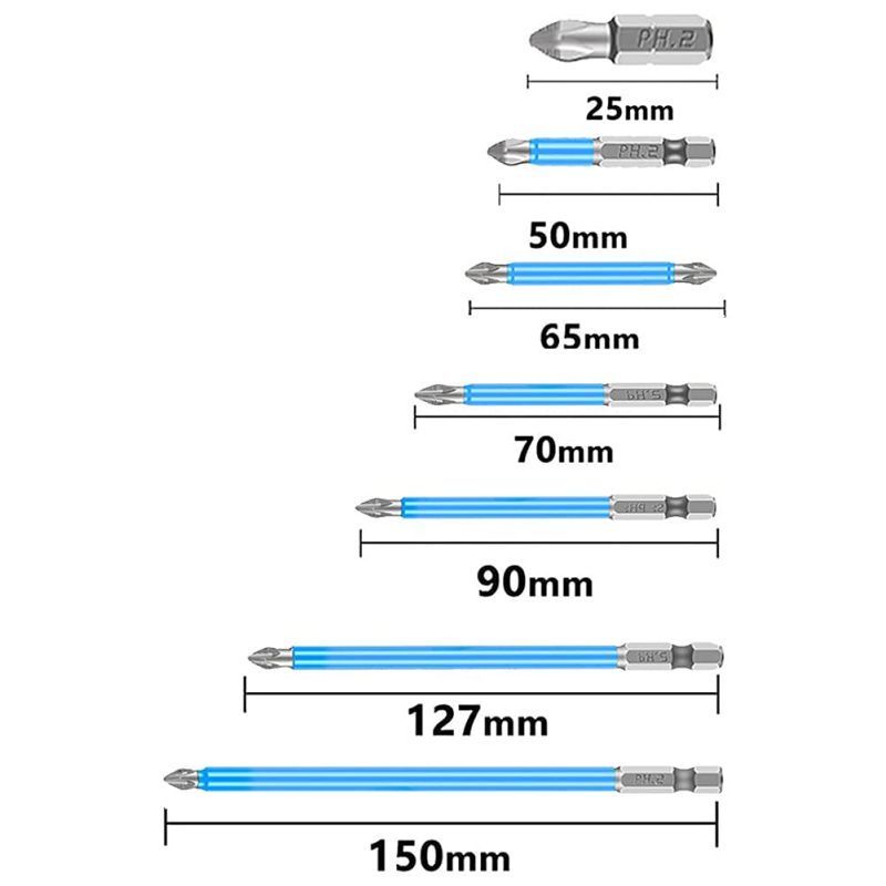 7PCS Mata bor Obeng Magnetic PH2 anti slip 25-125mm Mata Obeng Hex Shank Ph2 Magnetik Untuk Alat Pertukangan