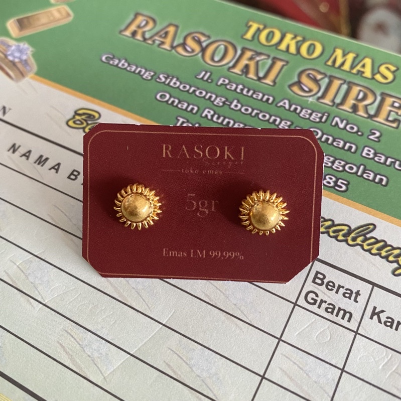 KERABU ANTING EMAS 24 EMAS LONDON LM 5gram MATAHARI  | RASOKI SIREGAR