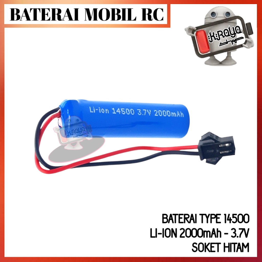 Battery Mobil RC Li-ION 14500 Soket Hitam 3.7V - 2000mAh Ukuran Baterai 5cm x 1.25mm