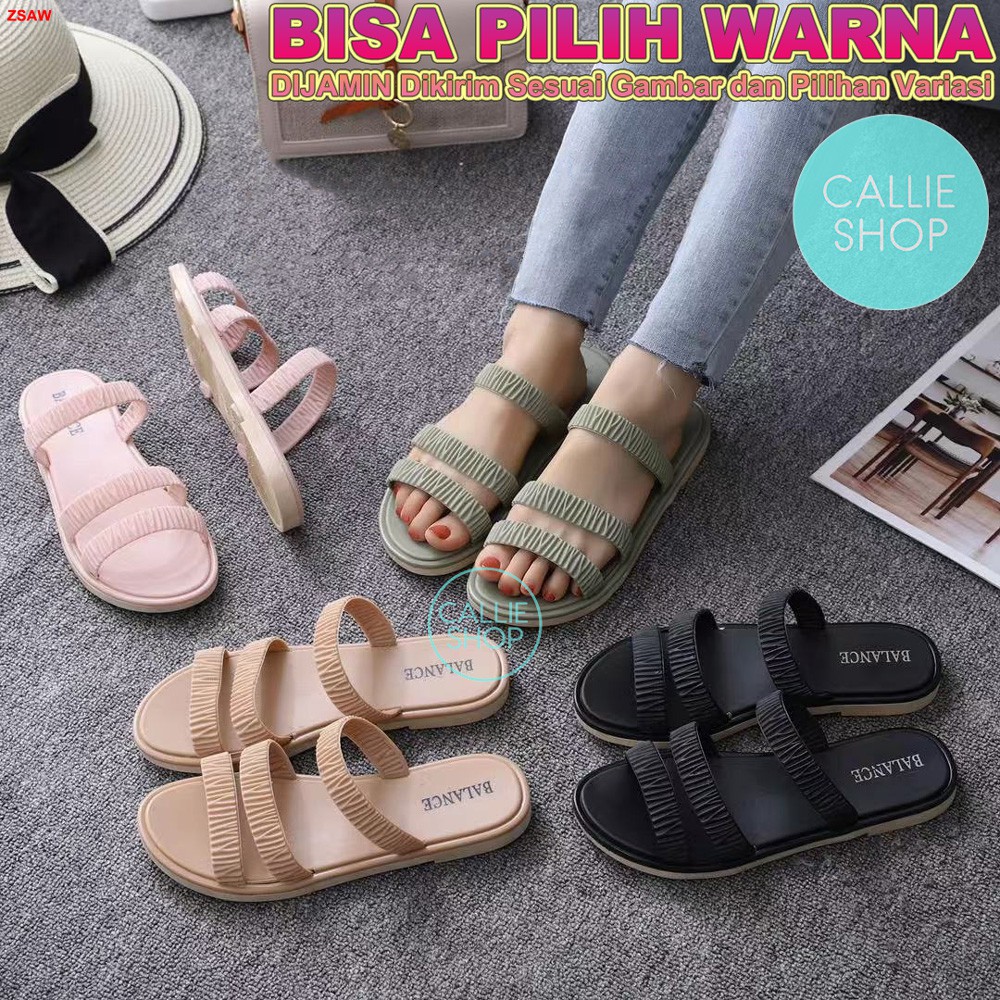 Sandal Wanita Jelly Kerut 3 Tali Balance 1205-X1 KRUT3BLC