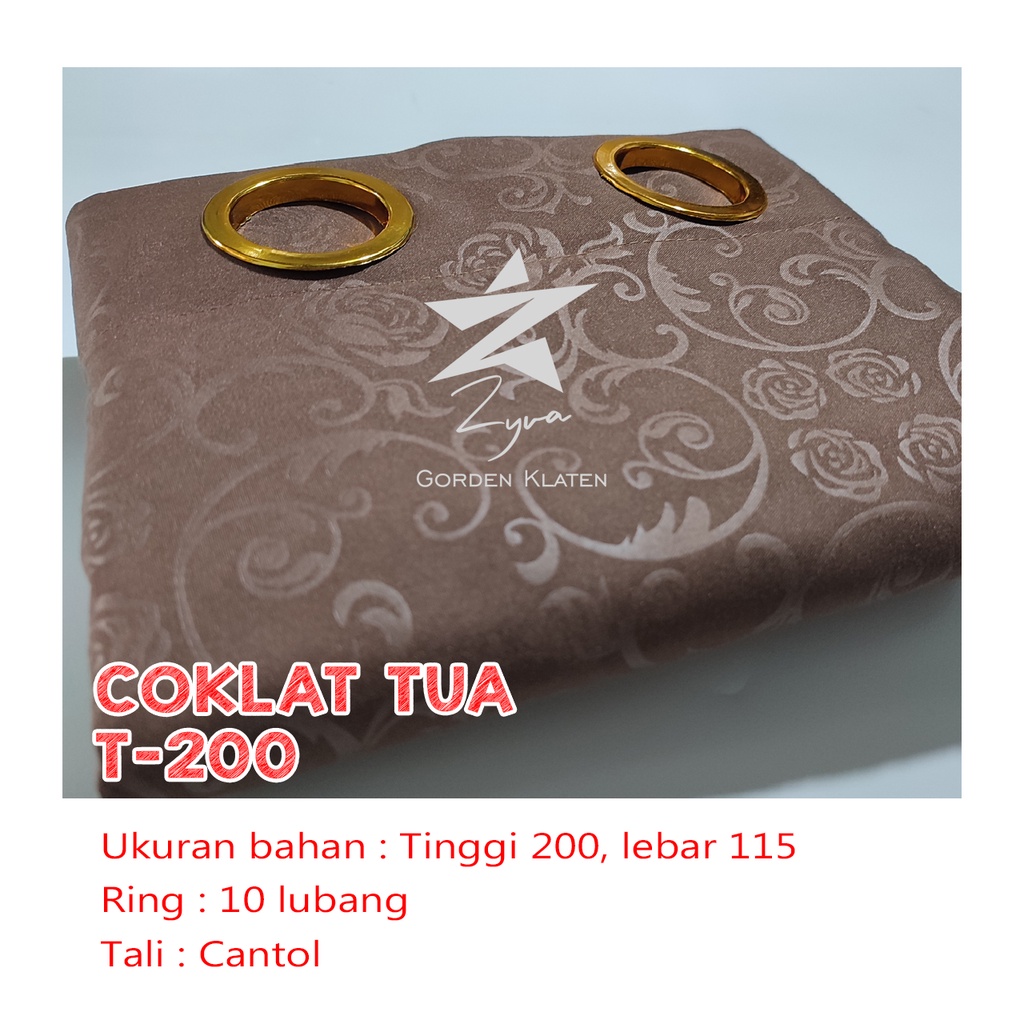 Gorden Polos Embos murah smokring 12 lubang Pintu Jendela Gorden Coklat polos Gordyn Hordeng Tirai-COKLAT TUA  T200x115
