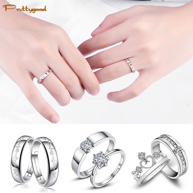 925 Silver Cincin Pasangan Berlian Mode Wanita Perhiasan Cincin Couple Rings -PD