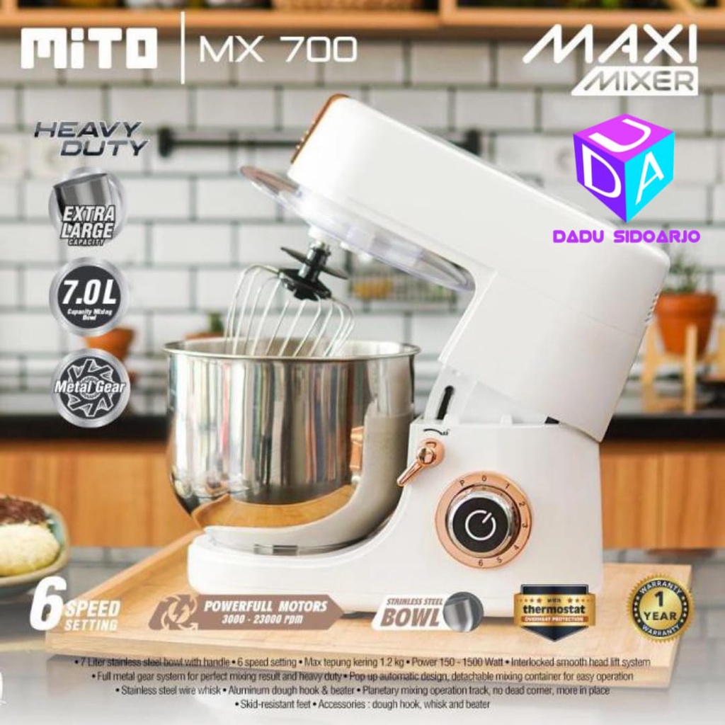 STAND MIXER Mito MX-700 7liter ORI GARANSI RESMI - Hitam putih