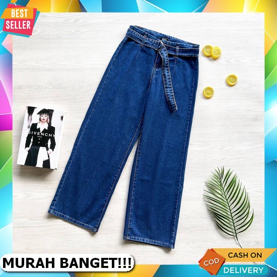 Rifki Collection- Celana Panjang Wanita Celana Boyfriend Snow Blue/Black Celana Bf Polos Kulot Jeans