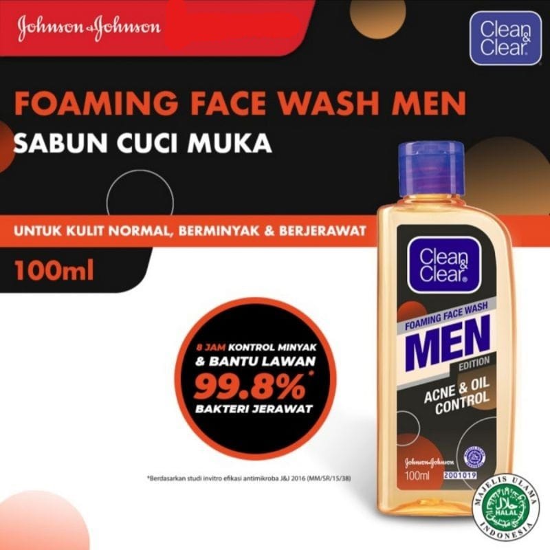 CLEAN&amp;CLEAR FOAMING FACE WASH SABUN WAJAH MEN 100ML CLEANSER