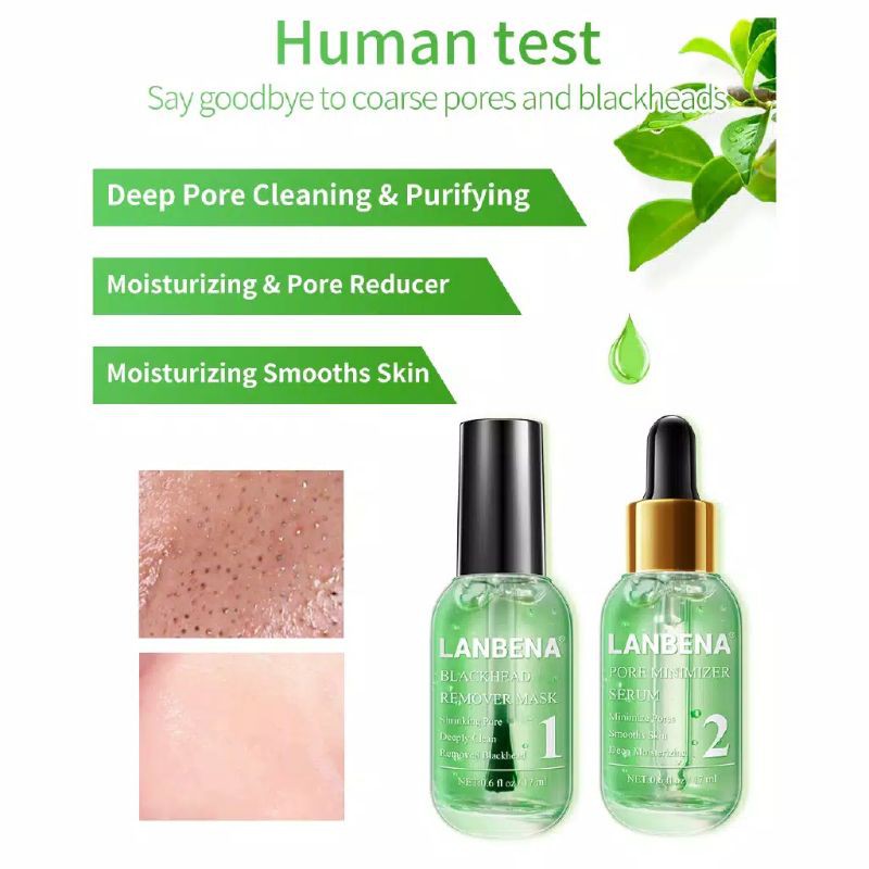 LANBENA Green Tea Blackhead Remover Kit Deep Pore Cleaning & Pore Reducer&Pore Minimizer Serum