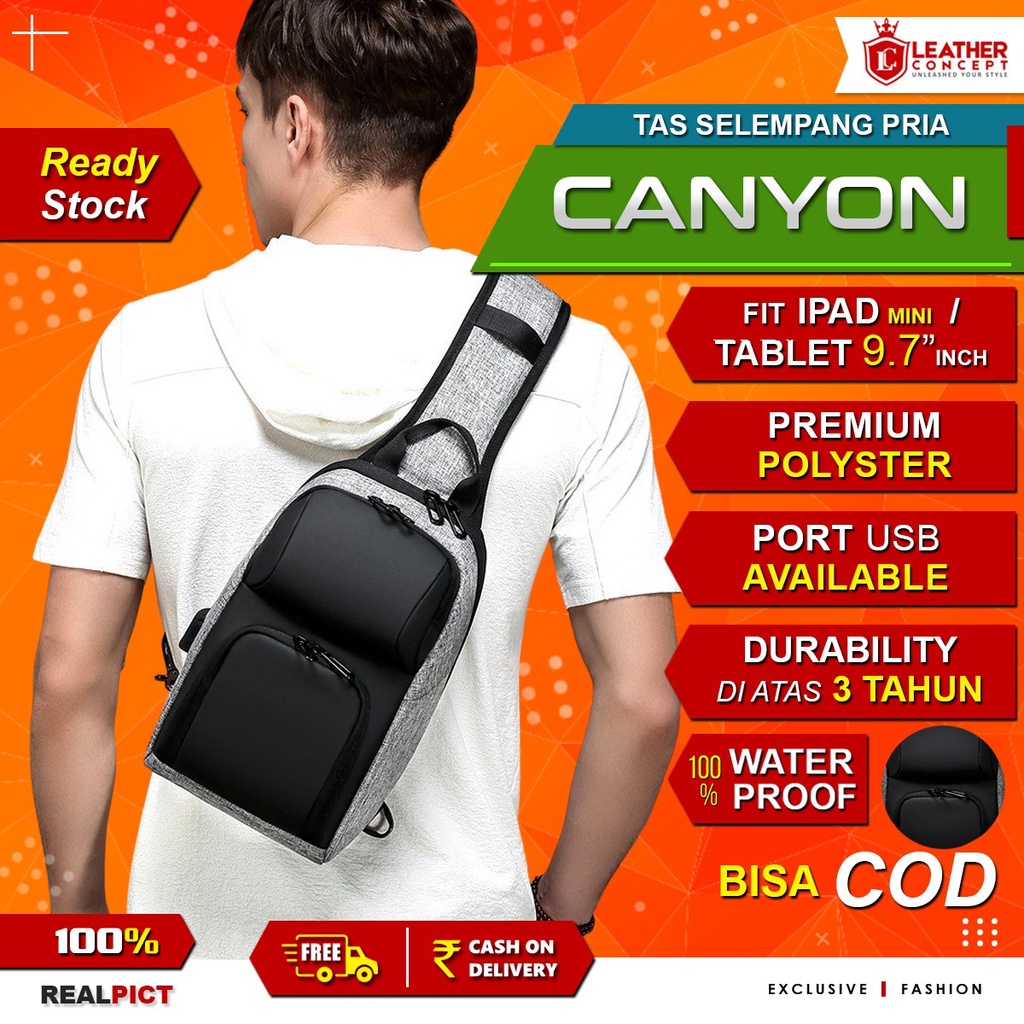 Tas Selempang Pria Tas Bahu Pria Sling Bag Pria Charger USB - CANYON