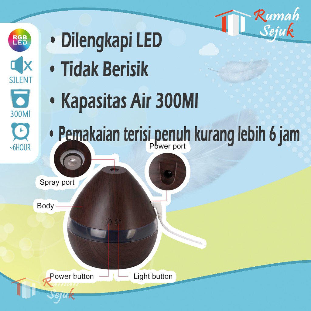 RS - Air Humidifier Diffuser Aromaterapi Alat Pengharum Ruangan Difuser Disfuser Unik Lucu RS-H13 Humdifier Purifier Difusser Defuser Humidifer Humadifier Humudifier Dispuser Humifider Portable Mobil Car Uap Hiasan Kamar Lampu LED Free Gratis Oil