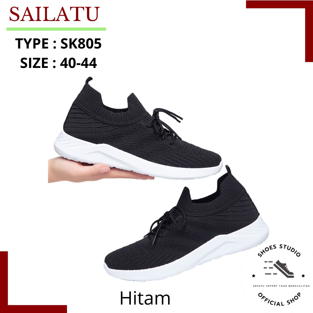 Sailatu - SK805 Hitam Putih Sepatu Rajut Import  Cowok /Sepatu Casual  Olahraga Premium