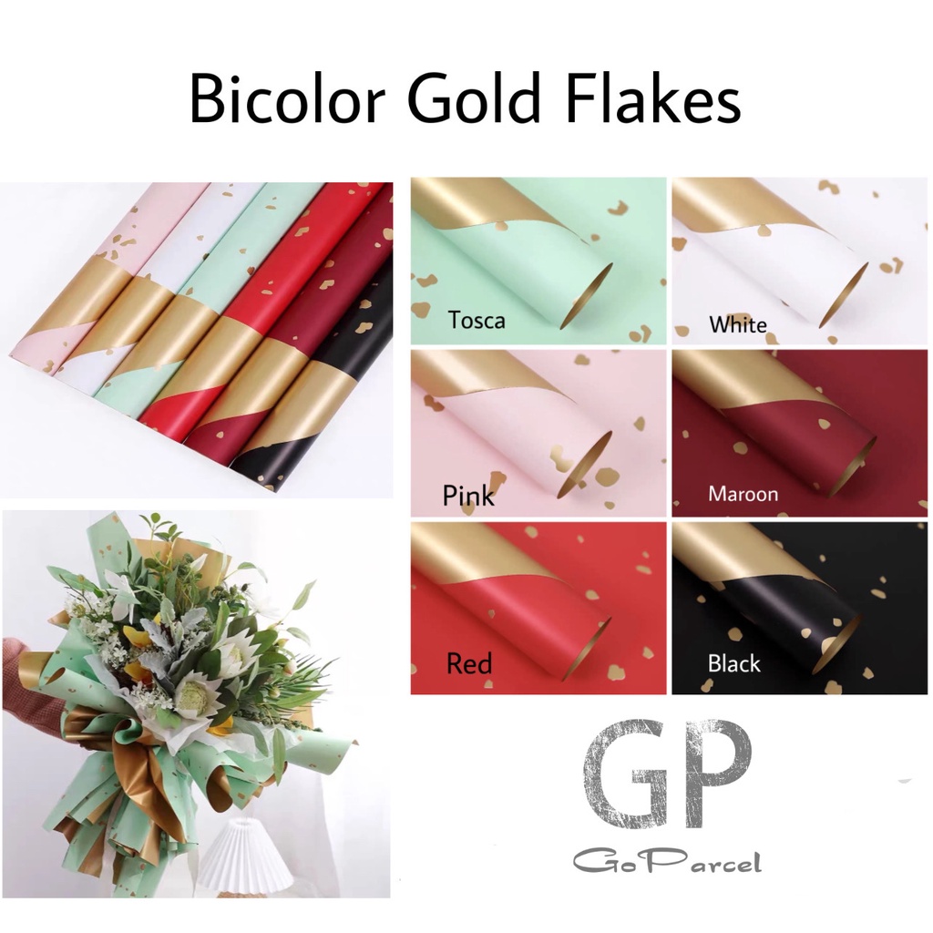 ( 5 Lembar ) BICOLOR GOLD FLAKES - FLOWER WRAPPING PAPER BICOLOR GOLF FLAKES / KOREAN DOUBLE COLOR GOLD CELLOPHANE / KERTAS BUNGA / DIY / RANGKAIAN BUKET FLORIST