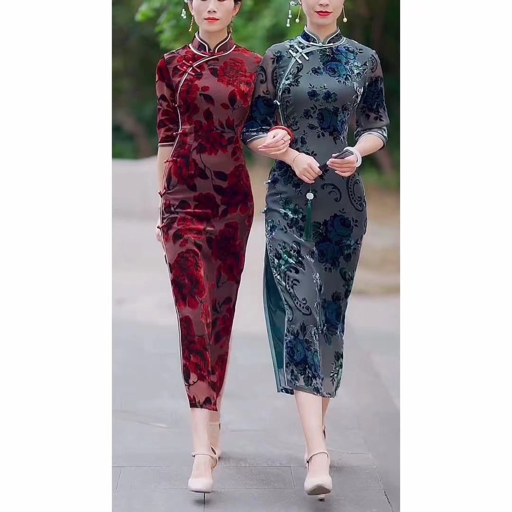 Autumn style high-end cheongsam noble temperament improvement 2022 new old Shanghai mother long styl