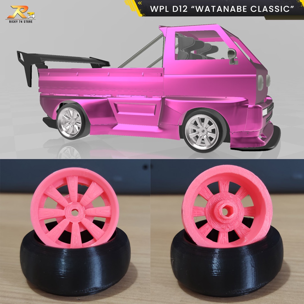 WPL D12 Velg Watanabe Classic - Velg dan Ban 1 Set RC Drift 3D Print WPL D12