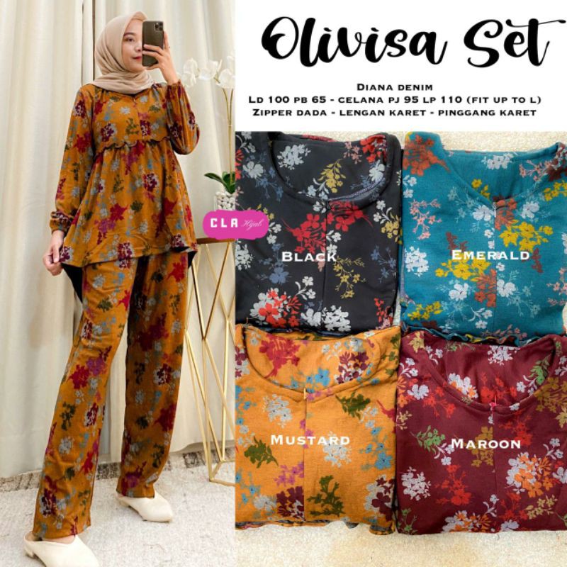 {} Set Motif Bunga bahan Denim OLIVISA