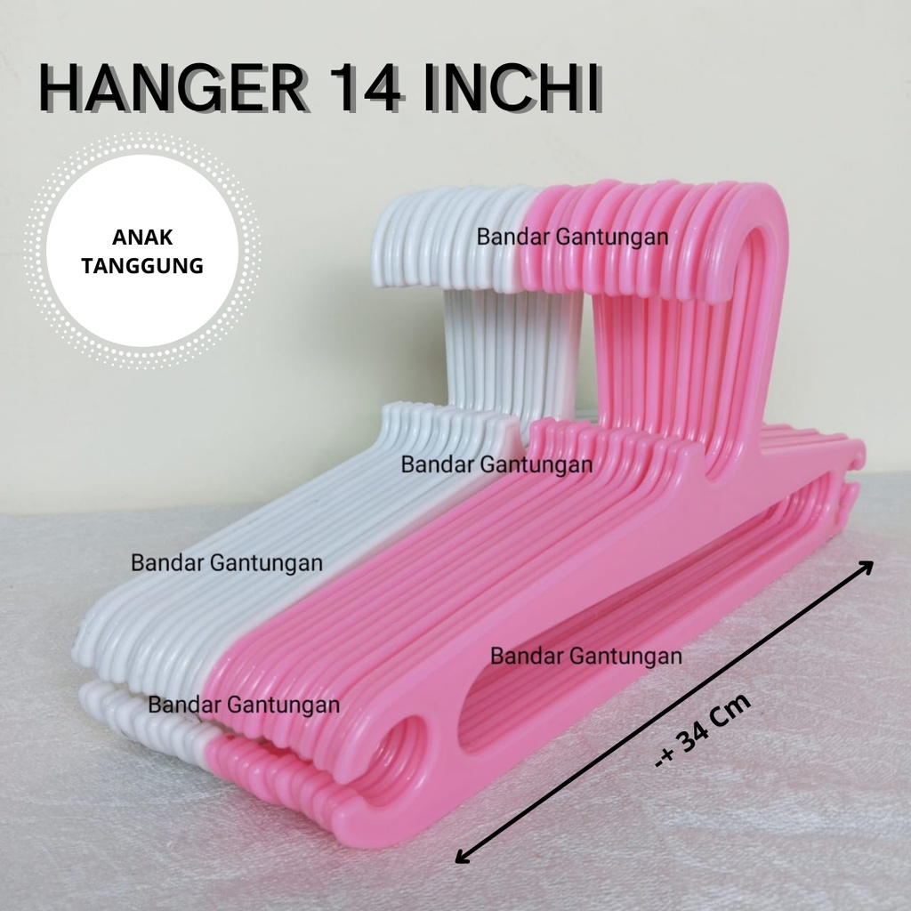 Hanger Plastik Polos / Gantungan Baju Anak Anak 14 Inch / Hanger Plastik Murah Anak (bh)