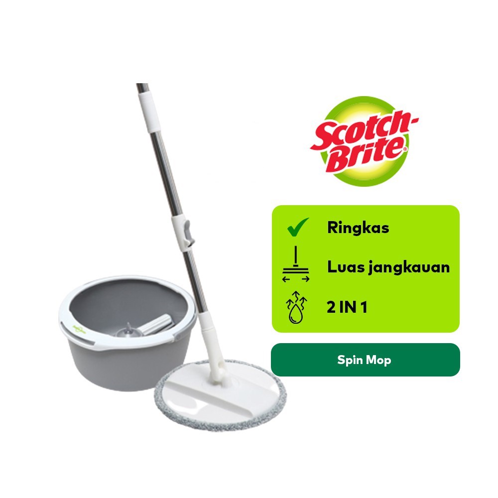 PEL LANTAI TONGKAT 3M SCOTCH BRITE SINGLE SPIN MOP 4 L PUTAR PRAKTIS ORI