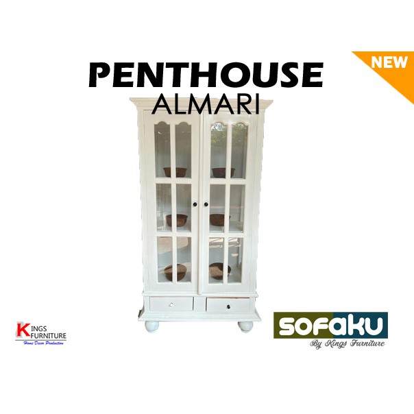 PENTHOUSE Almari - Kabinet Kaca 3 Tingkat Susun Pintu Putih - Showcase