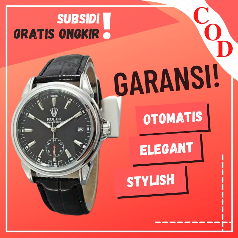 Jam Tangan Pria Cowok Cowo Rolex Otomatis Automatic Transparan Tali Kulit Murah Anti Air COD Y3