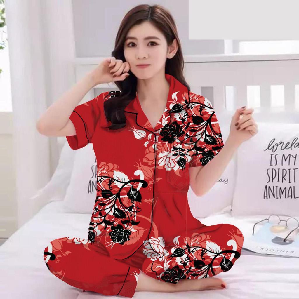 PIYAMA BAJU TIDUR WANITA / PAJAMAS CORAK BUNGA MARNI