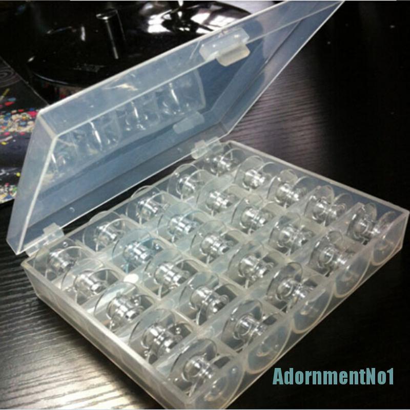 [AdornmentNo1]Box With 25 Empty Clear Bobbin Box Sewing Machine Spool Brother Baby lock Single