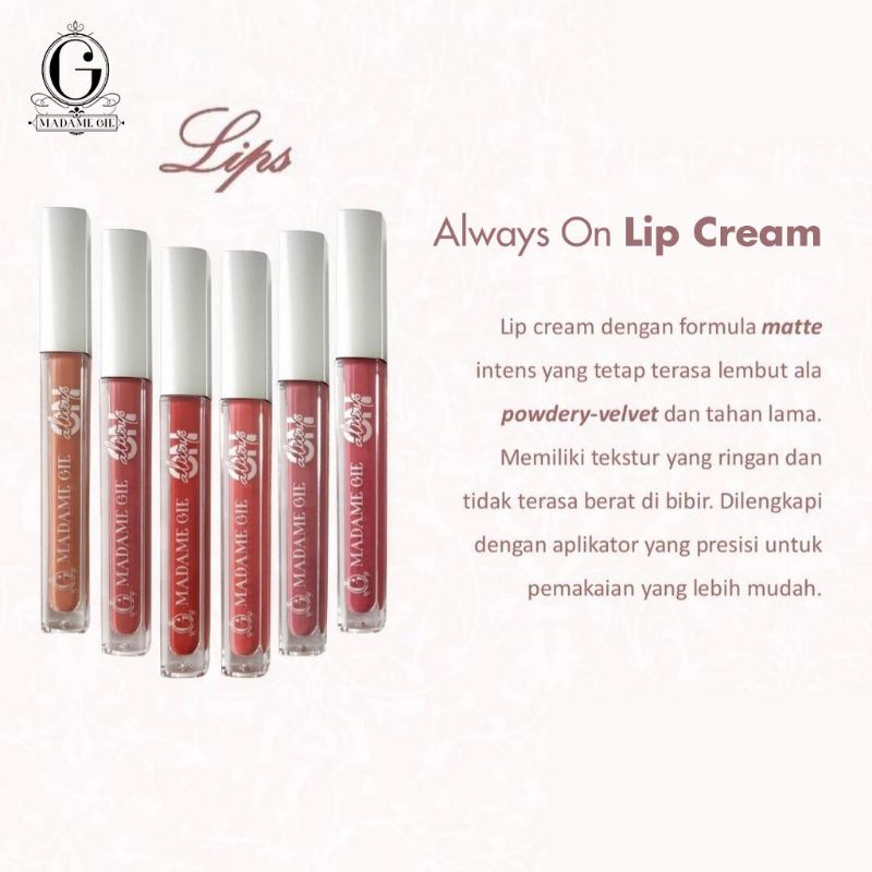 Madame Gie Always On Lip Cream | Lipstick | Lip Matte