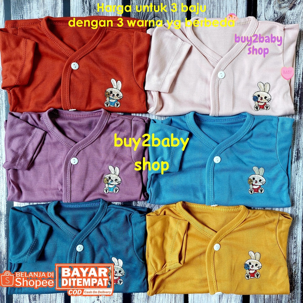 Baju bayi piyama pendek kancing warna premium 3-9 Bulan isi 3 baju