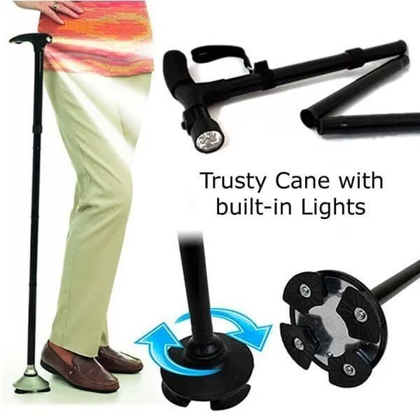 ALAT TONGKAT BANTU JALAN MANULA LIPAT DENGAN LAMPU LED FOLDING MAGIC TRUSTY CANE WITH LED LIGHTS VA324