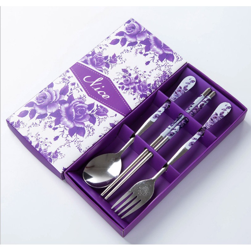 Set Sendok Makan 3 in 1 Garpu Sumpit Stainless Steel Hadiah Souvenir