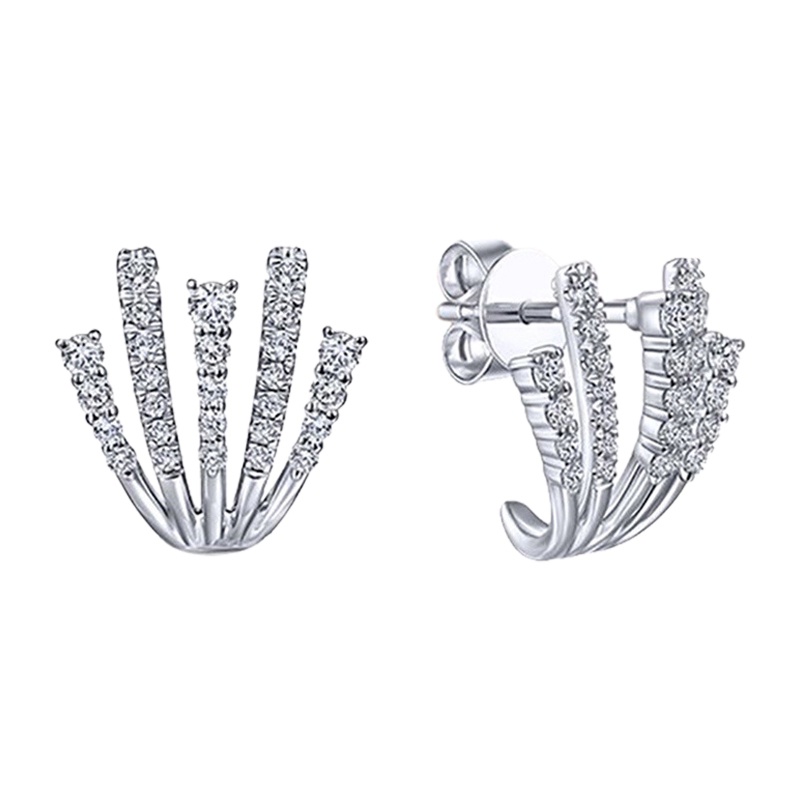 Anting Stud Tindik Warna Silver Desain Cakar Hias CZ Putih Untuk Wanita