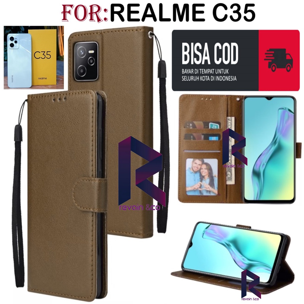 FLIP COVER REALME C35 CASING FLIP WALLET LEATHER KULIT PREMIUM SARUNG BUKA TUTUP FLIP CASE REALME C35 TERBARU