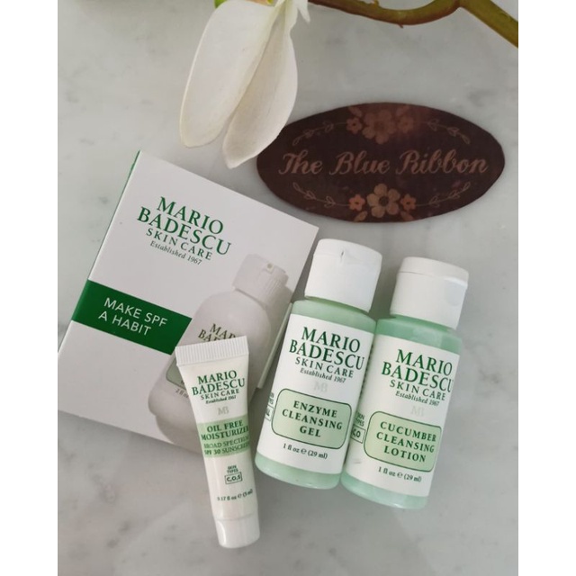 MARIO BADESCU CUCUMBER CLEANSING LOTION , ENZYME CLEANSING GEL &amp; OIL FREE MOISTURIZER SET