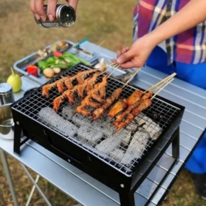 Panci Alat Panggang Panggangan Bakar Sate Sosis Daging Ikan Portable Dengan Panggang Arang