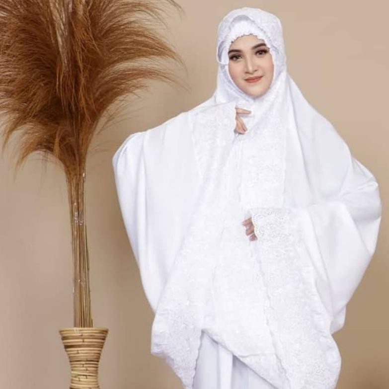 Ezpata Mukena Katun MIkro Dewasa Jumbo Putusan Polos Renda Brukat Premium Brokat Mewah Untuk seserahan pernikahan kawinan Bahan Adem dan Halus Free Tas Mukena Cantik