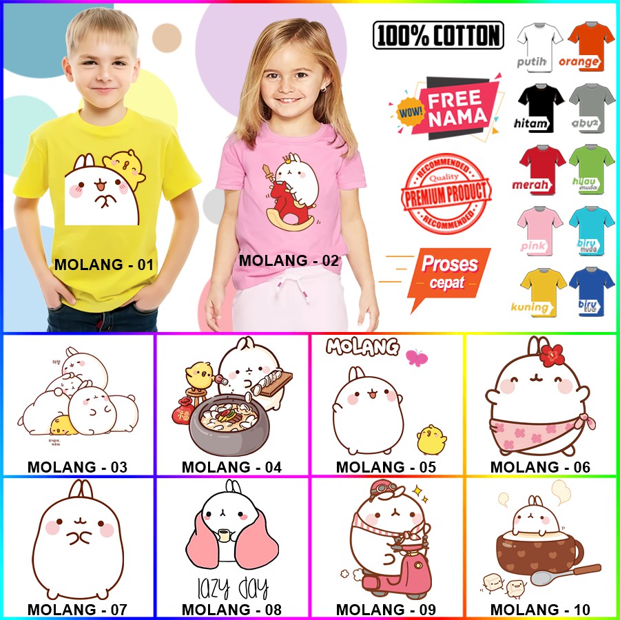 Baju Kaos ANAK DAN DEWASA MOLANG COUPLE (FREE NAMA)