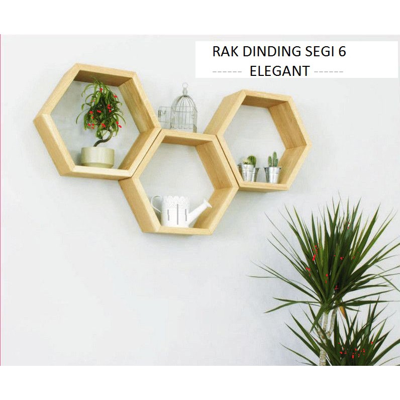 Rak kayu dinding hexagonal / segi enam , satuan