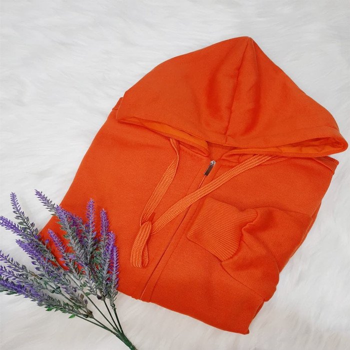 Hoodie Zipper Orange sweater cewek sweater cowok jaket - M