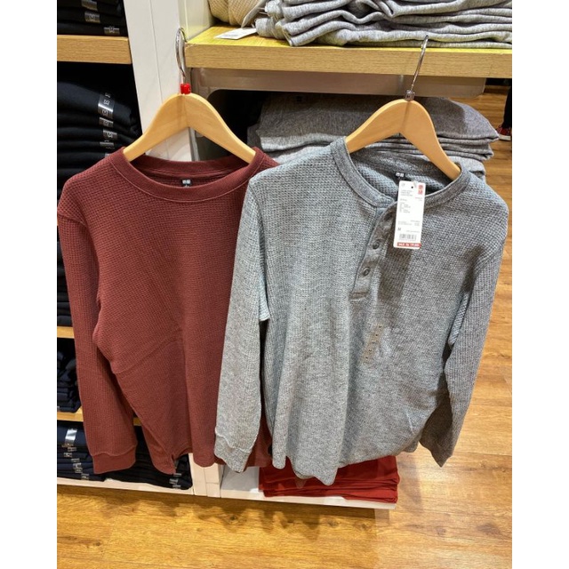 Man Uniqlo Tshirt Waffle Lengan Panjang