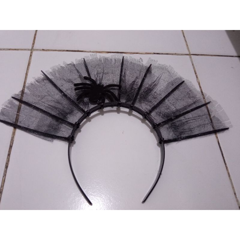 bando Halloween black spider web hiasan rambut laba laba