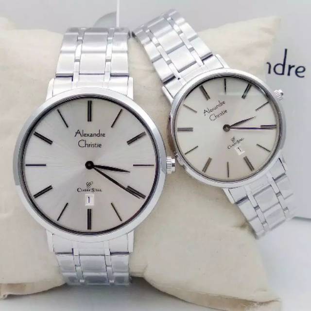 Jam Tangan Couple Alexandre Christie AC 8597 Rantai Pria & Wanita  Original