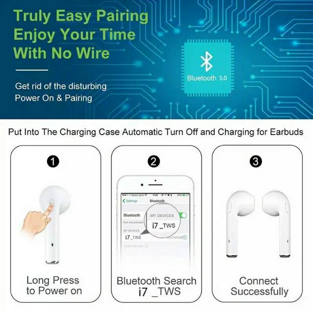 TWS i7s earphone Bluetooth stereo bass music wireless telfon headset mic original