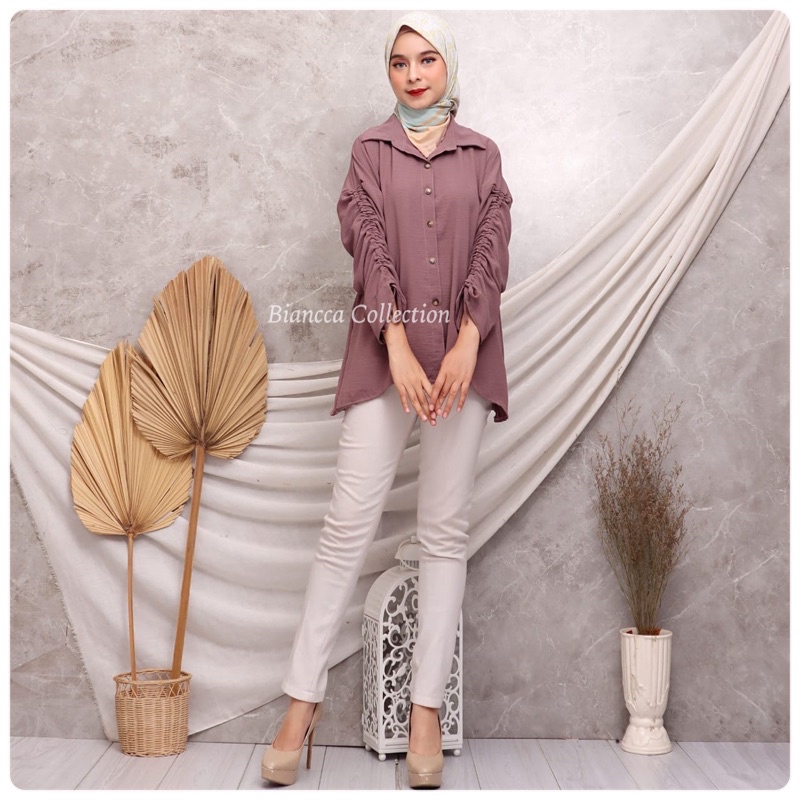 CASSY BLOUSE ATASAN CRINKLE TANGAN SERUT ATASAN CRINKLE ATASAN MUSLIM