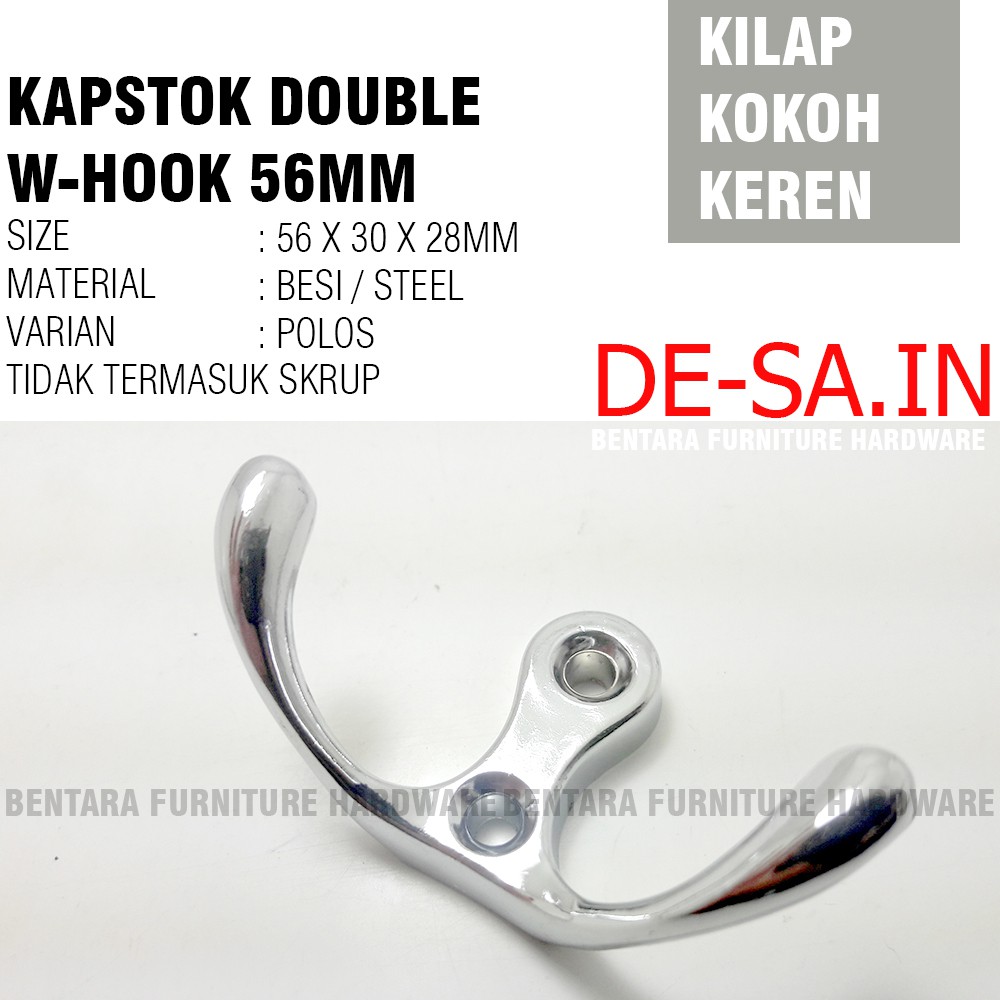 55MM Kapstok W-Hook Single 2 Kait  - Hook Capstock Cantolan Gantungan Baju