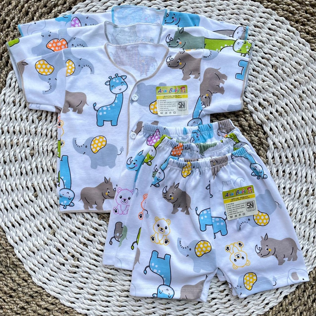 3 PCS Baju Bayi Lengan Pendek + Celana Pendek Bayi Baru Lahir Baju Bayi Setelan Warna Kuning Celana Bayi Newborn Bayi Hadiah Lahiran Bayi