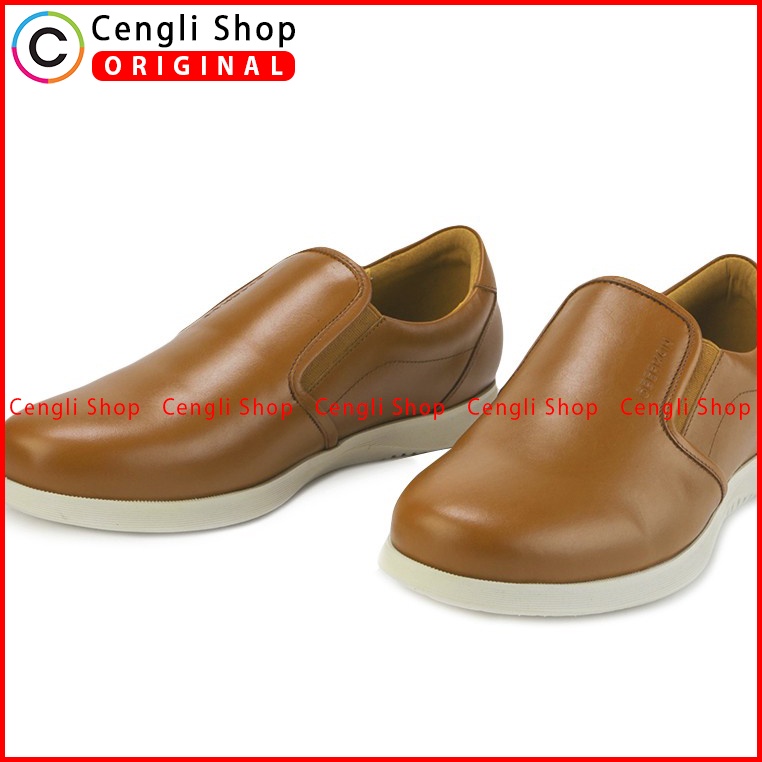 SEPATU OBERMAIN PRIA ORIGINAL CASUAL SLIP ON KULIT ASLI COKLAT OM06