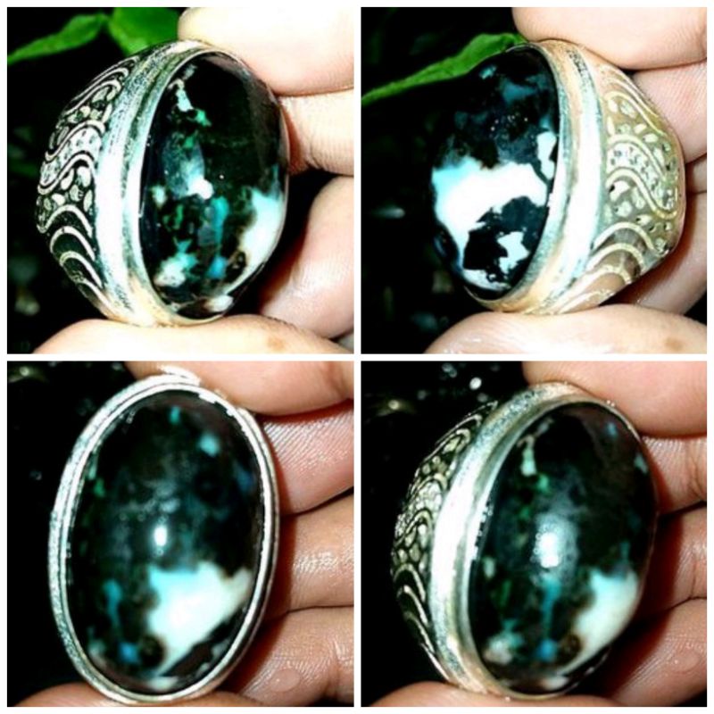 batu cincin black oval jarong hijau natural original (180)