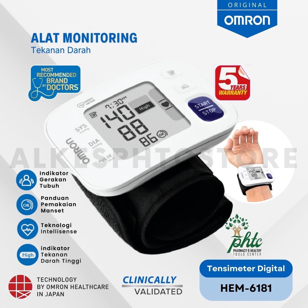 OMRON Tensimeter Digital HEM 6181 | Tensi Digital Omron Wrist / Tensi Digital Pergelangan Tangan Omron HEM-6181