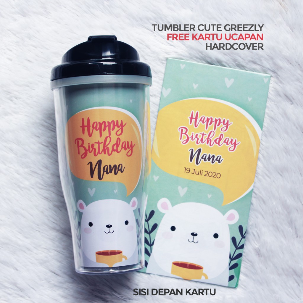 Tumbler Greezly Custom Nama Untuk Hadiah Ulang Tahun FREE Kartu Ucapan Hardcover